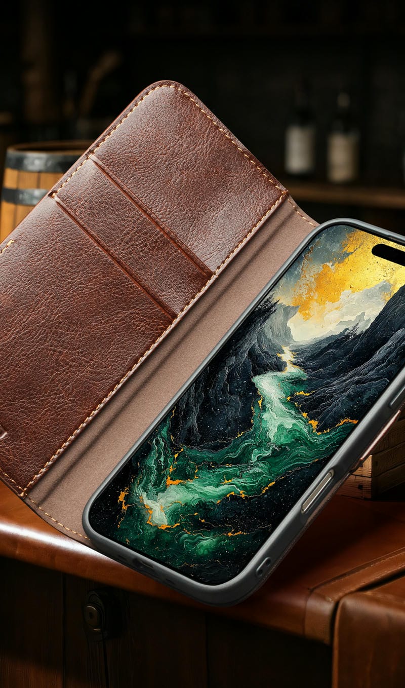 Bao da iPhone 17 Pro Max Qlino Wallet da bò thật 236